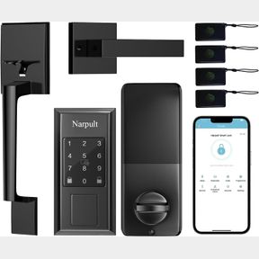 NARPULT KEYLESS ENTRY DOOR LOCK WITH HANDLE, SMART FRONT DOOR LOCK SET, APP CONTROL, SMART LOCKS FOR FRONT DOOR, FINGERPRINT DEADB
