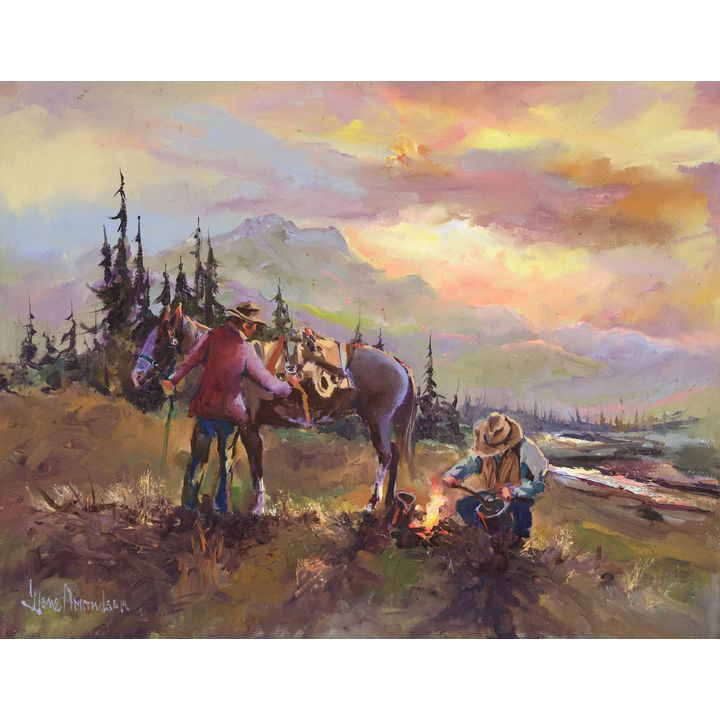 Gene Amondson ''Camp at Sunset'' Oil