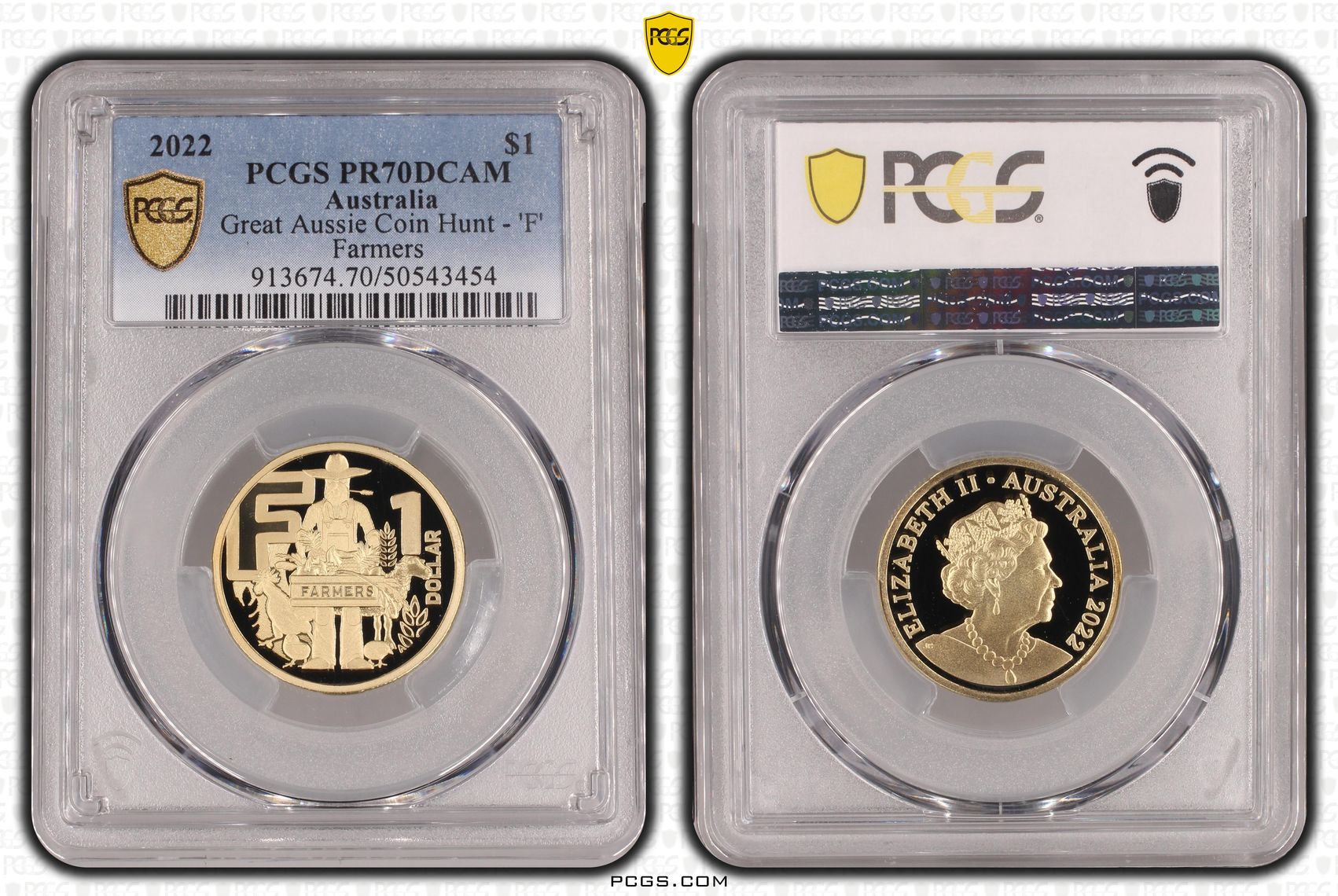 Great Aussie Coin Hunt - 'F', POP 15/0, One Dollar, 2022, PCGS PR70DCAM