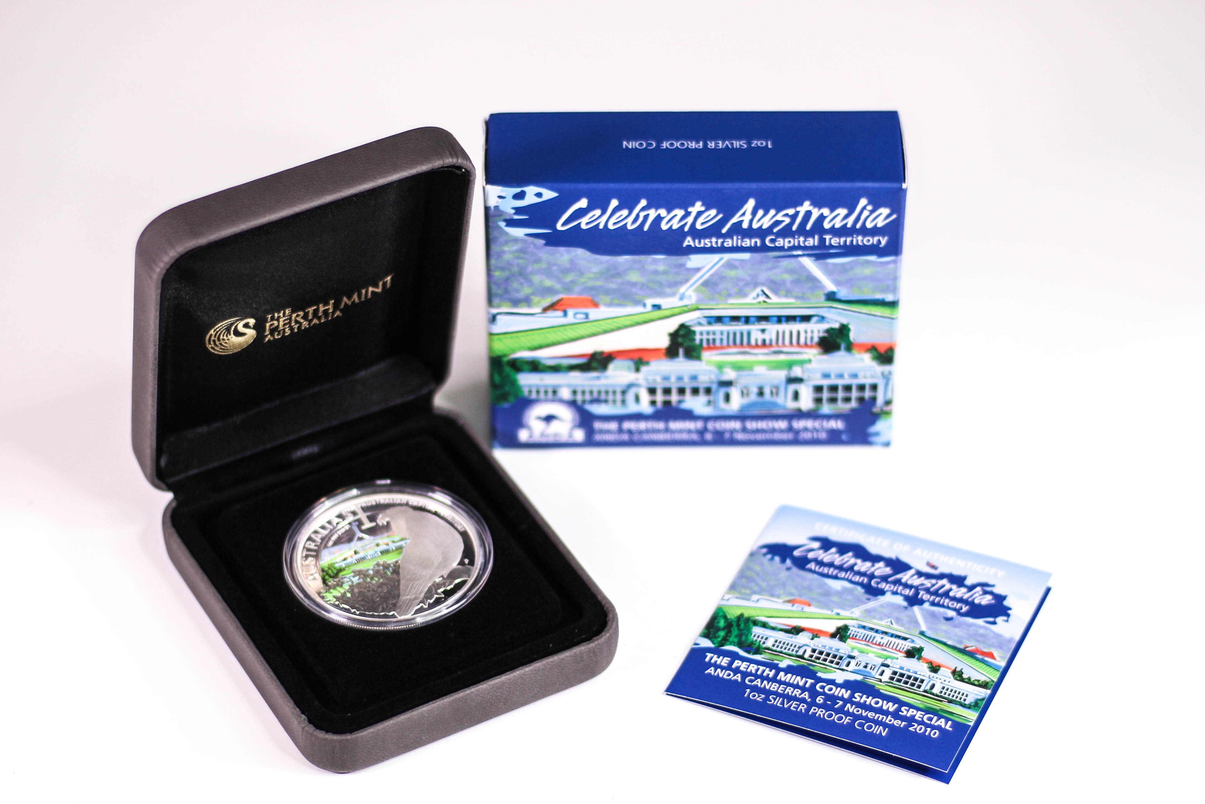 2010 Perth Mint $1 1oz Silver Celebrate Australia A.C.T ANDA Coin