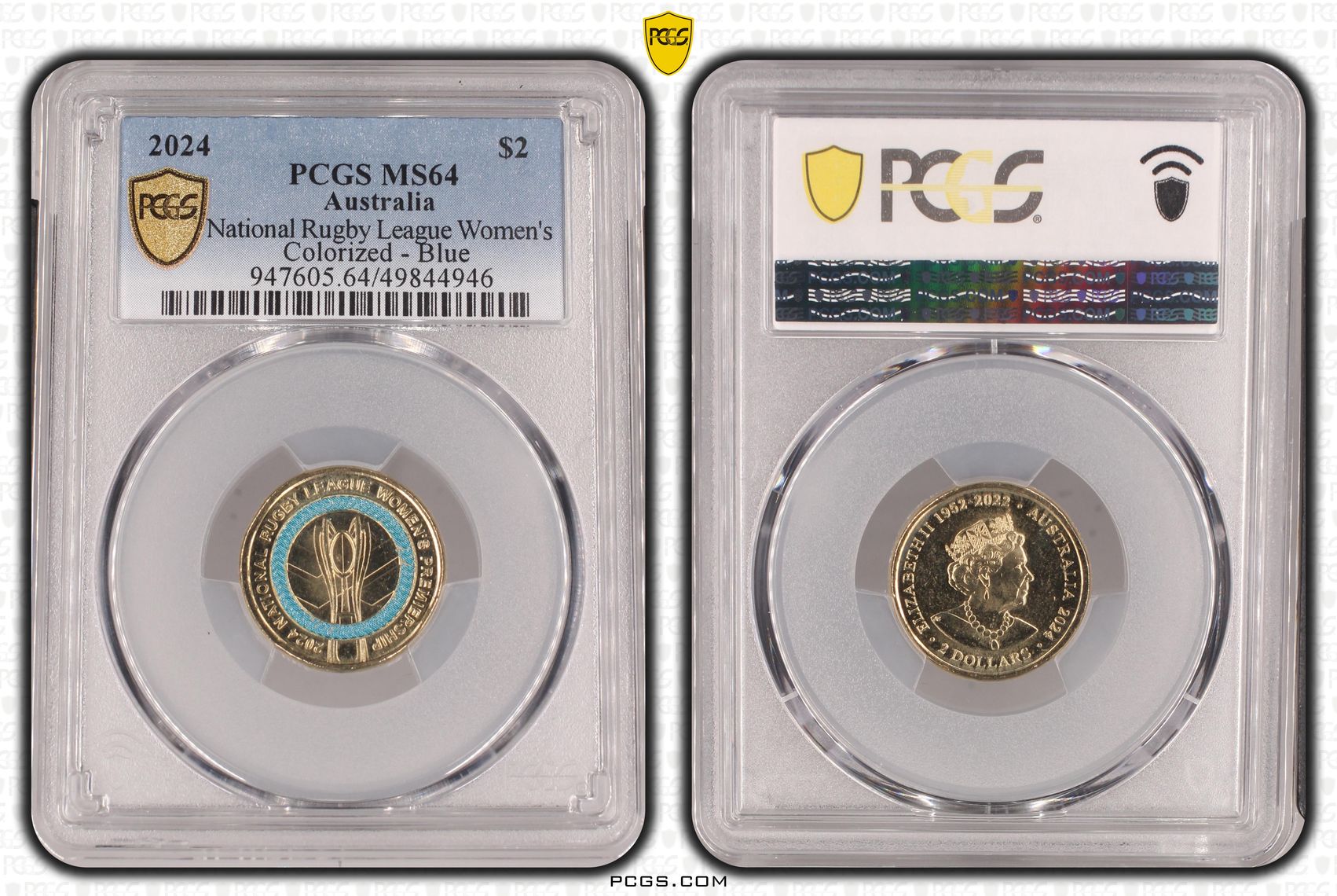National Rugby League Women's Colorized - Blue , Two Dollar, 2024, PCGS MS64