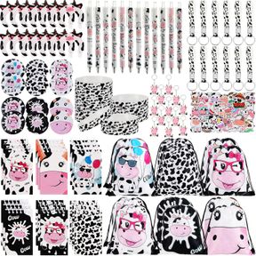 152 PCS COW PARTY FAVORS SUPPLIES INCLUDE COW DRAWSTRING GOODIE BAG SILICONE BRACELETS COW KEYCHAIN COW STICKERS SPIRAL NOTEPADS B