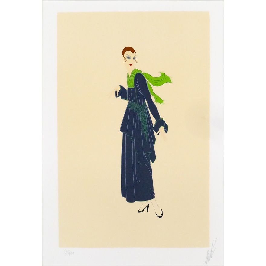 Erte ''The Blue Dress'' Serigraph Matted 25.5''x19.5''
