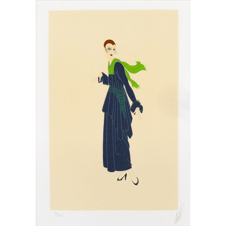 Erte ''The Blue Dress'' Serigraph Matted 25.5''x19.5''