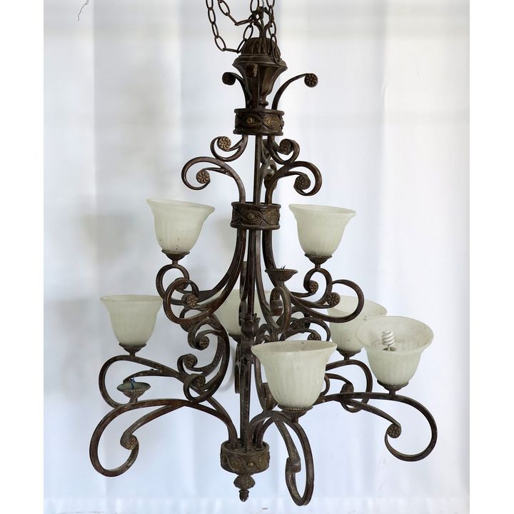 HEAVY STEEL NINE-LIGHT CHANDELIER
