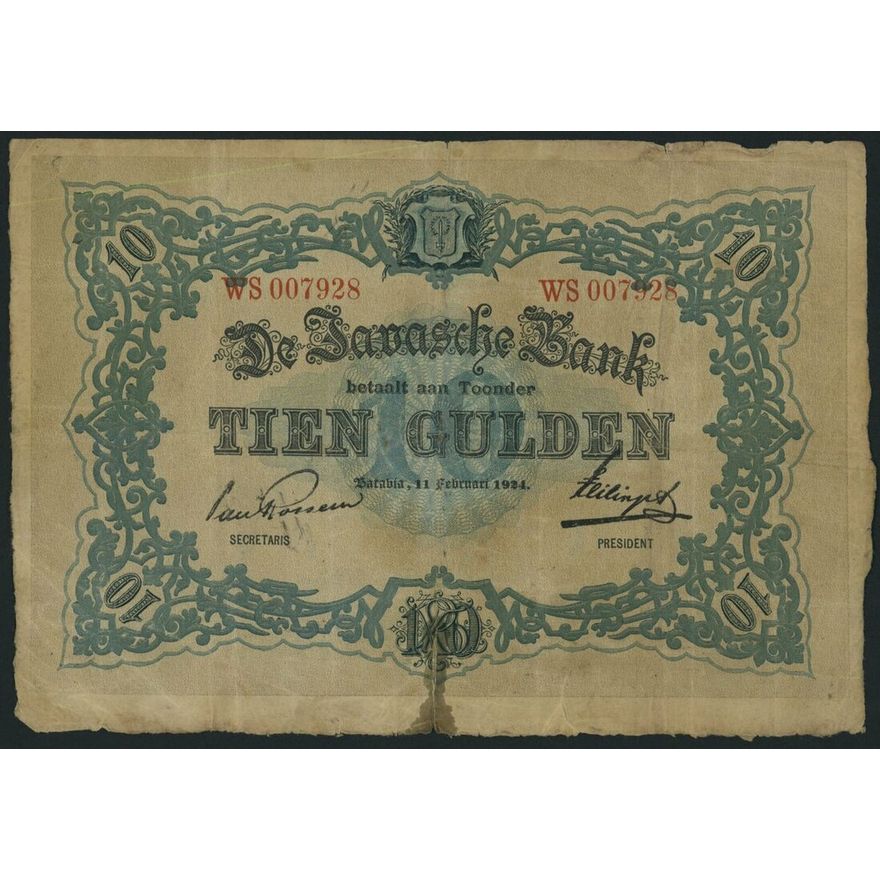 De Javasche Bank, Netherlands Indies, 10 Gulden, 11th February 1924 ...