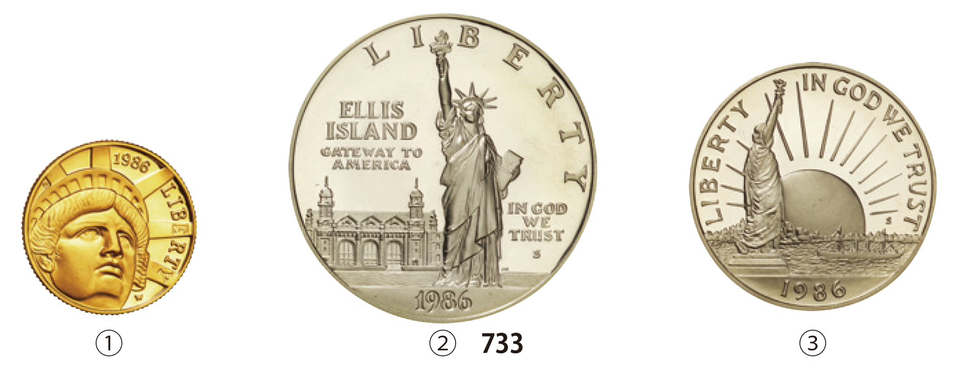 アメリカ-USA. プルーフ. Proof. 自由の女神100周年記念 金・銀・白