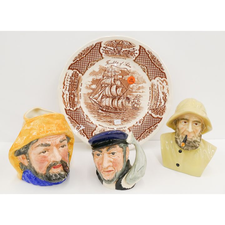 4pc Vintage Fisherman Toby Mugs and Plate- 4'' to 10''