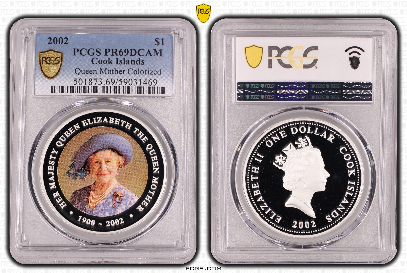 Cook Islands, Queen Mother Colorized, POP 3/0, One Dollar, 2002, PCGS PR69DCAM