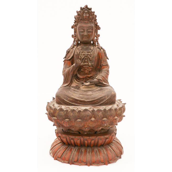 Chinese Ming Bronze Guanyin on Throne
