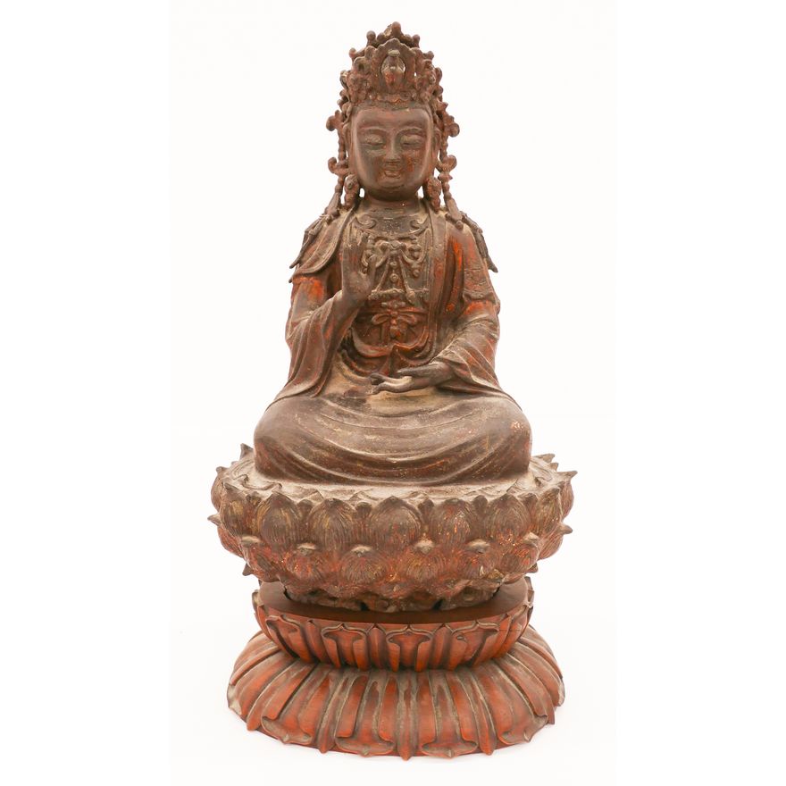 Chinese Ming Bronze Guanyin on Throne
