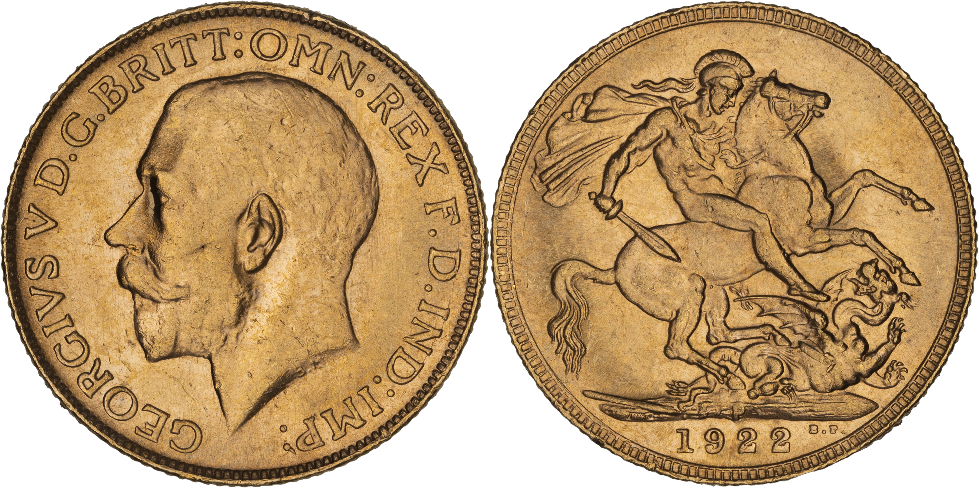 George V, St George Reverse, Sovereign, 1922-P, UNC