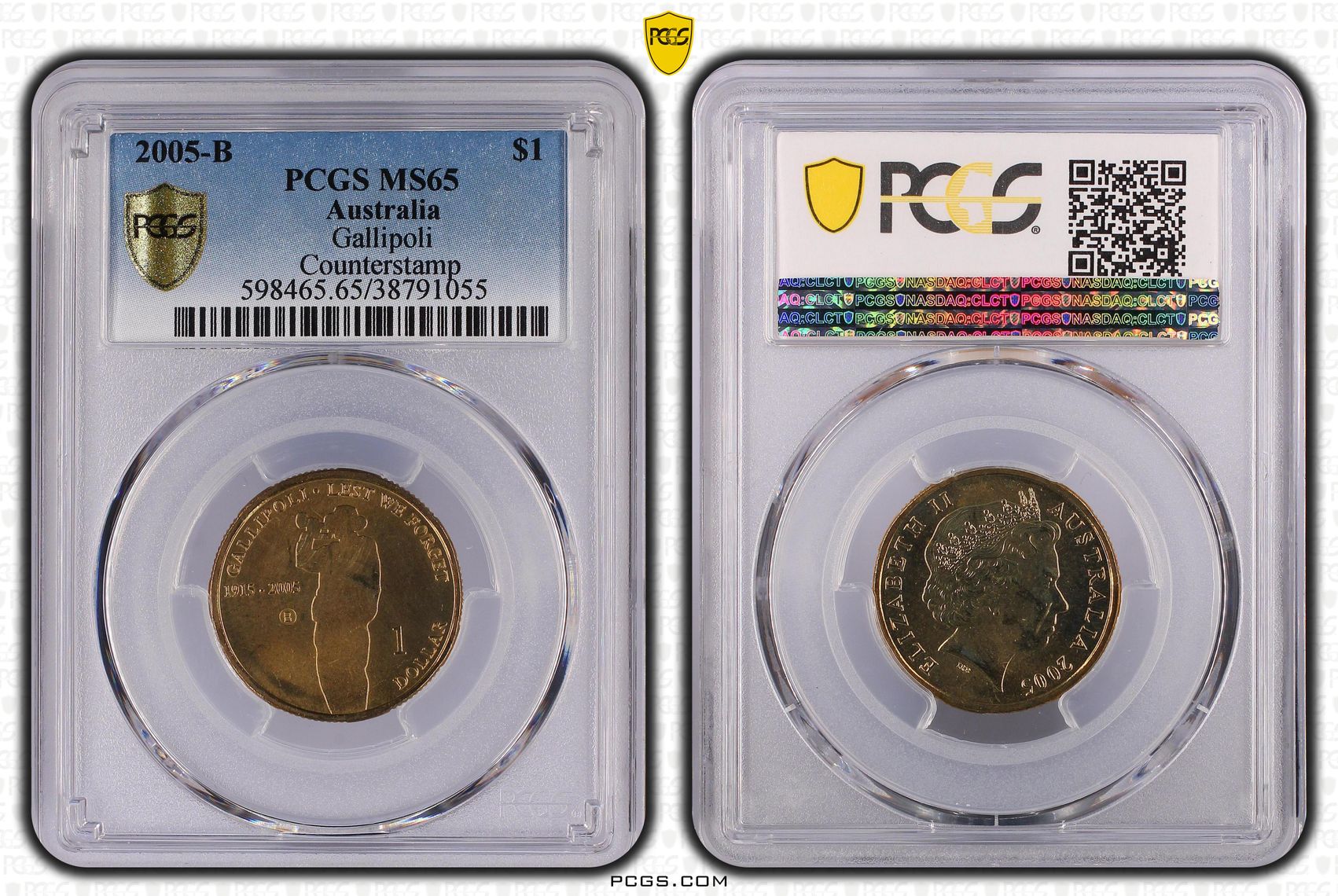2005-B Australia One Dollar, $1 Gallipoli Counterstamp PCGS - MS65 -055