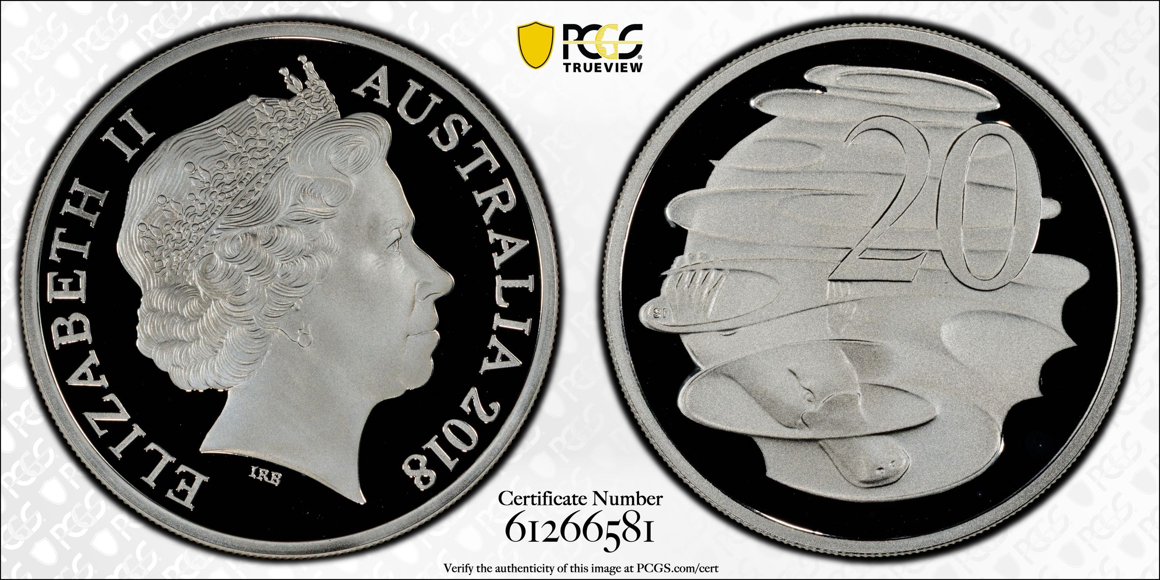 Silver, Twenty Cent, 2018, PCGS PR69DCAM