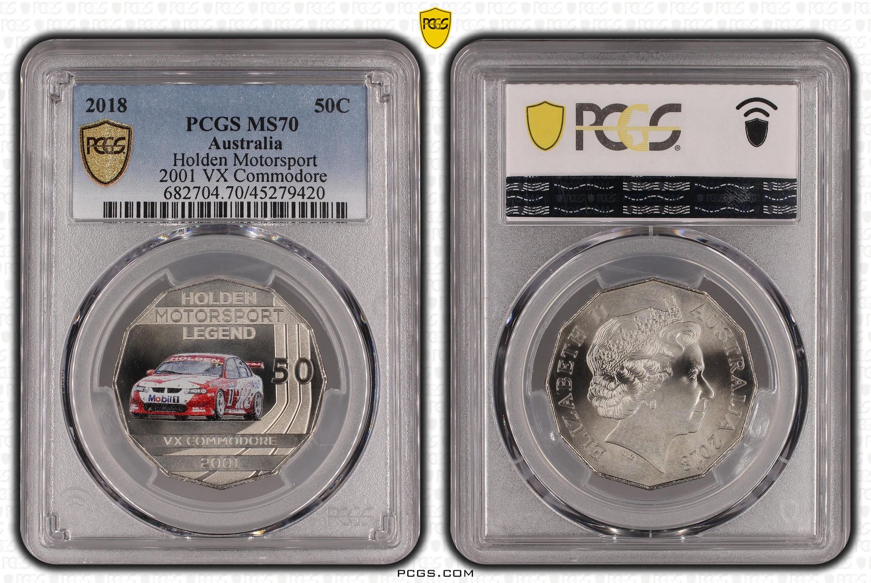 2018 Australia Fifty Cent, 50c Holden Motorsport - 2001 VX Commodore PCGS - MS70 POP 3/0 -420