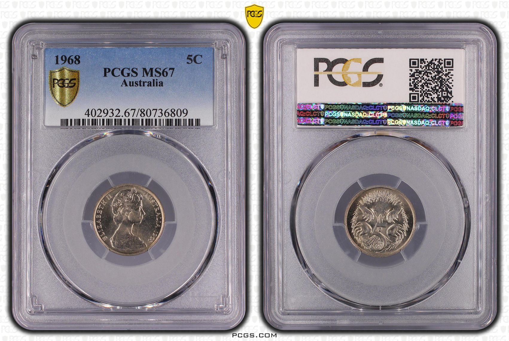 Elizabeth II, Five Cent, 1968, PCGS MS67