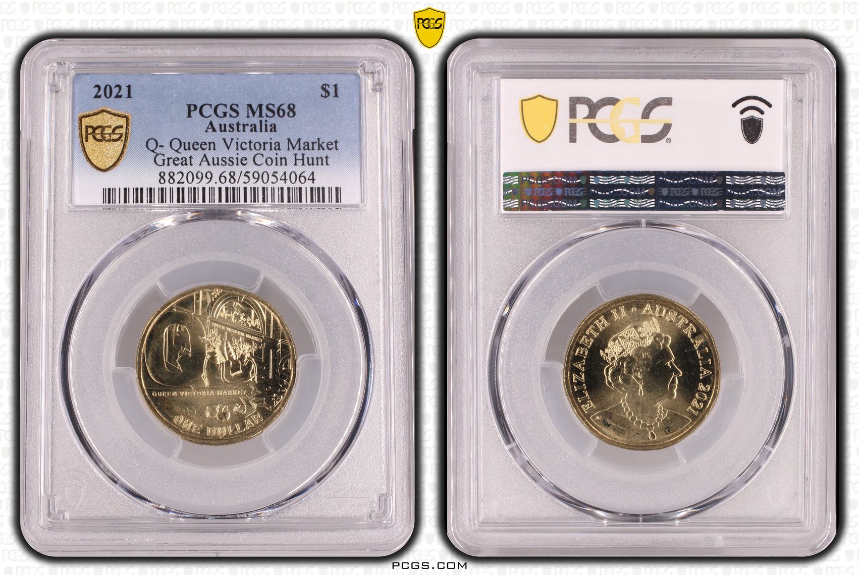 Q- Queen Victoria Market Great Aussie Coin Hunt, POP 1/0, One Dollar, 2021, PCGS MS68