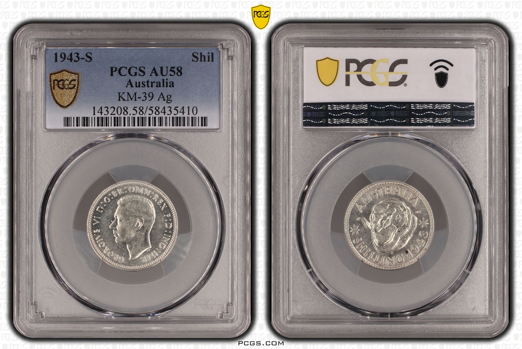 KM-39 Silver, Shilling, 1943-S, PCGS AU58