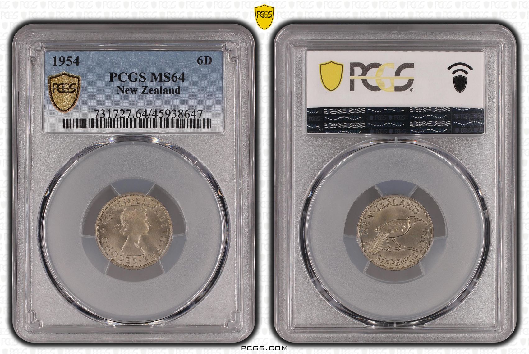 1954 New Zealand Sixpence PCGS - MS64 -647