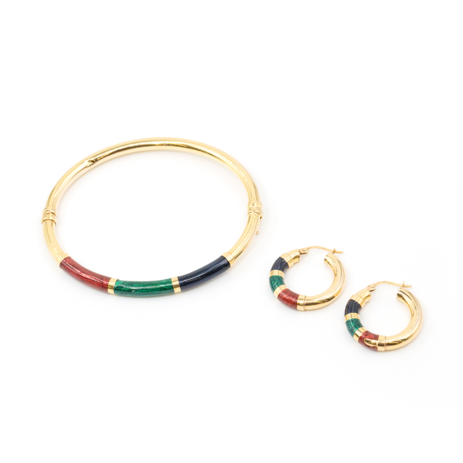 9ct Gold Enamel Bangle & Earrings