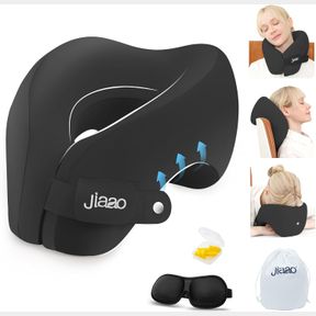 JIAAO TRAVEL PILLOW, COMFORTABLE MEMORY FOAM NECK PILLOW NECK PILLOW TRAVEL KIT INCLUDES EYE MASK, EARPLUGS & PORTABLE BAG, AIRPLA