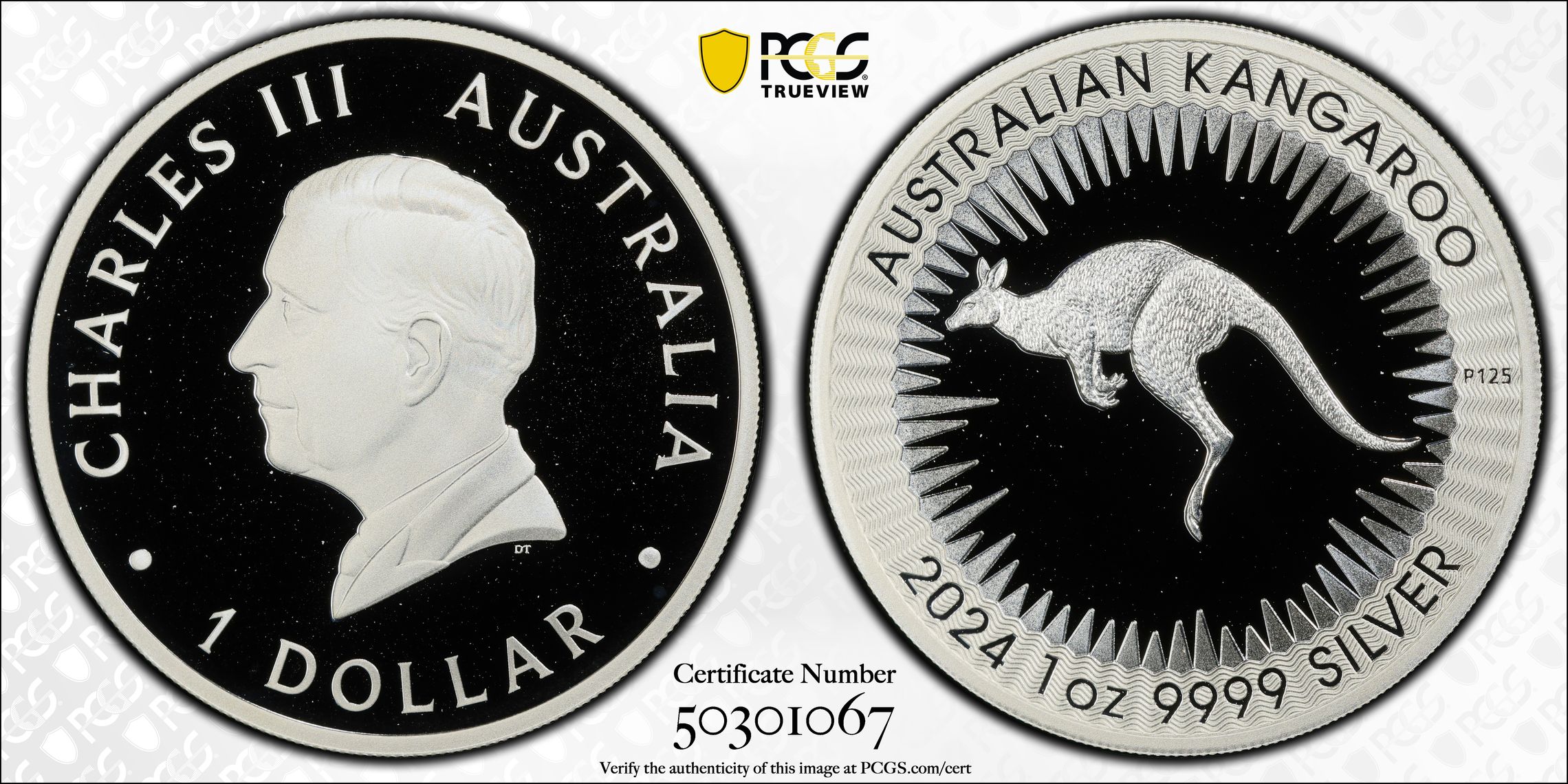 Charles III, Kangaroo 1oz Ag - King Charles III First Issue , One Dollar, 2024-P125, PCGS PR69DCAM