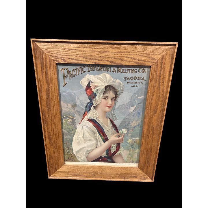 Rare Pacific Brewing & Malting Co Early Litho Beer Advertising Sign