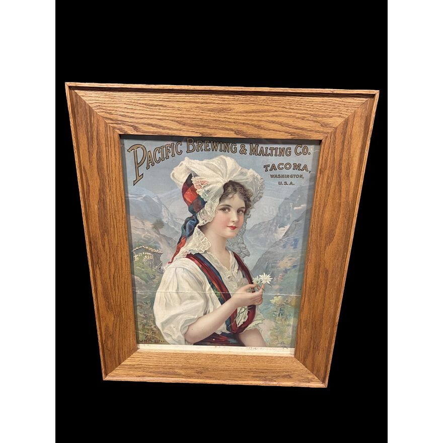 Rare Pacific Brewing & Malting Co Early Litho Beer Advertising Sign