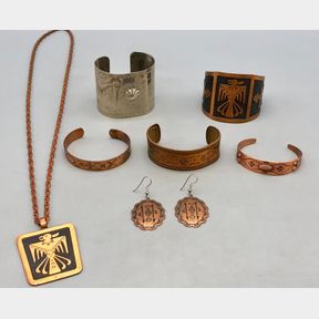 Vintage Copper And Nickel Jewelry With Symbols