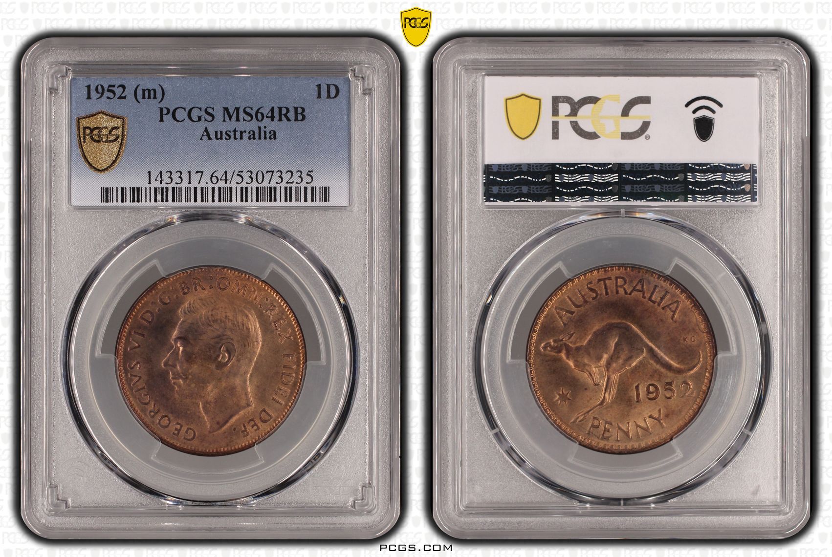 George VI, Penny, 1952, PCGS MS64RB