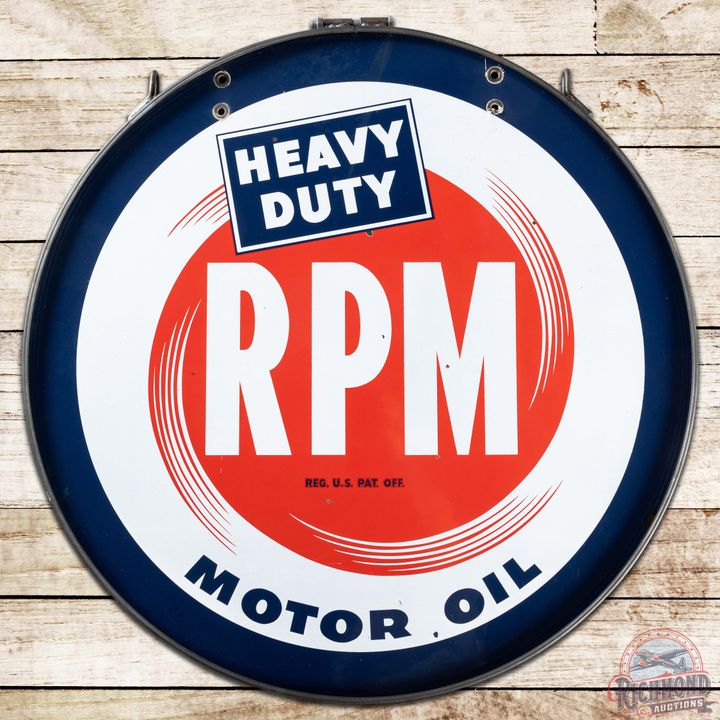 Heavy Duty RPM Motor Oil 33" DS Porcelain Sign w/ Ring