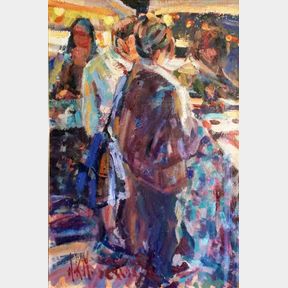 ARTHUR MADERSON, (IRISH 21ST CENTURY), EARLY EVENING, the night market, Le Vigan, France. Oil on board, signed