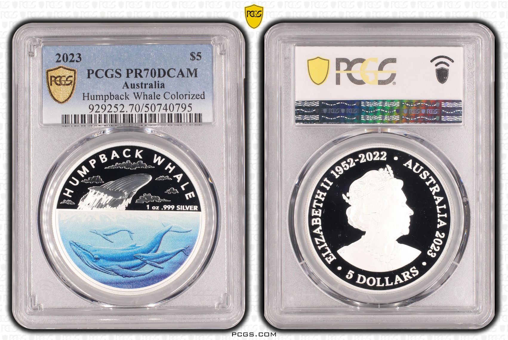 Humpback Whale Colorized POP 6/0, Five Dollar, 2023, PCGS PR70DCAM