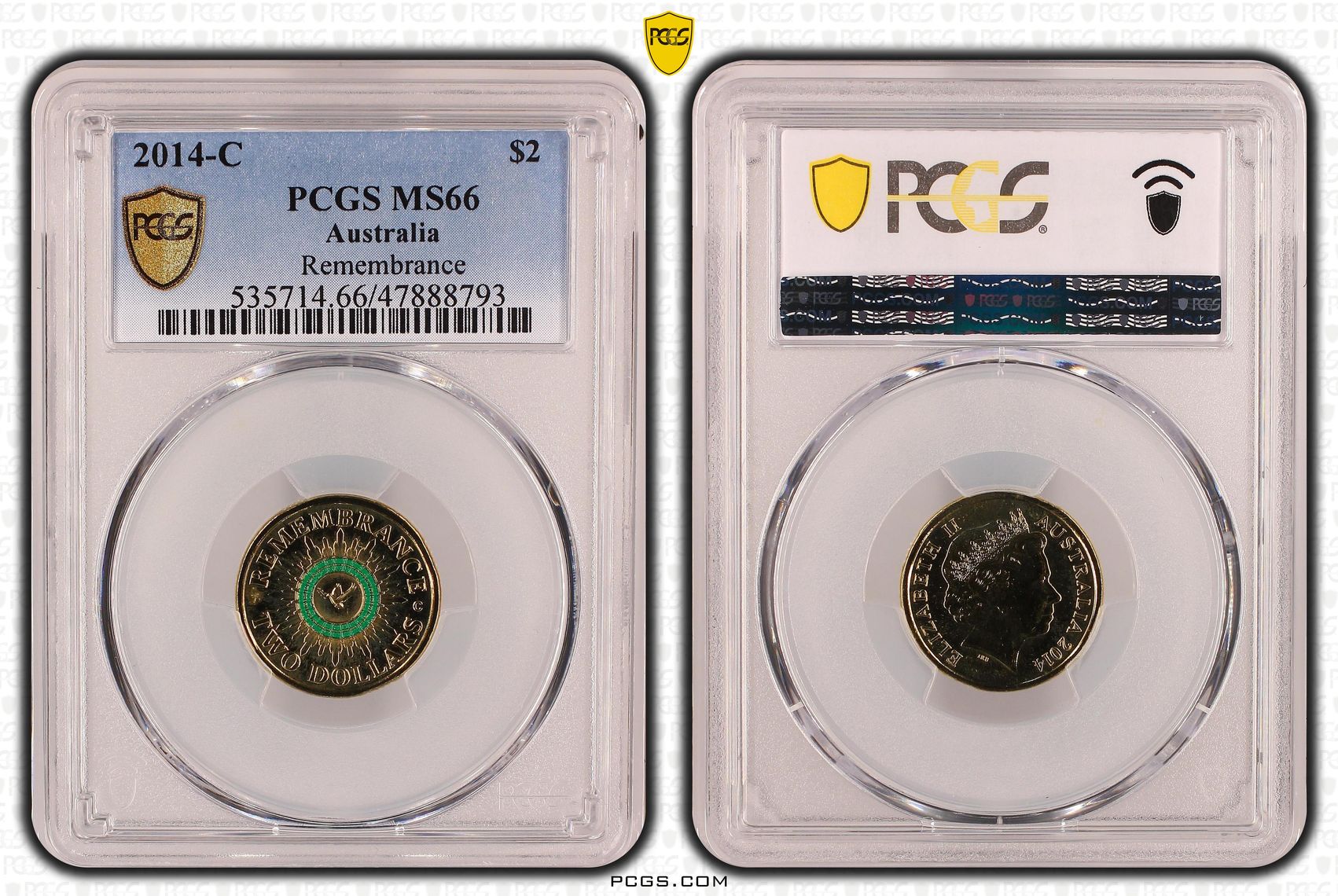 Elizabeth II, Remembrance Day Colorized, Two Dollar, 2014-C, PCGS MS66