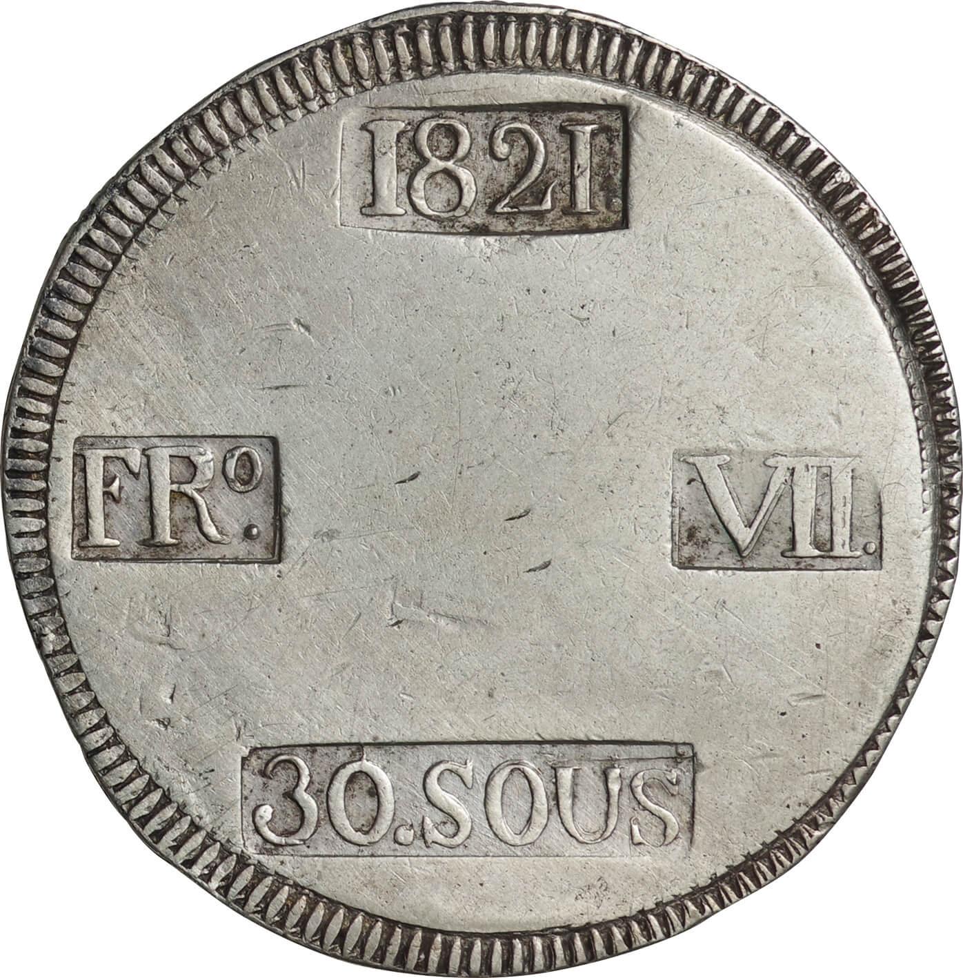 スペイン-Spain. 1821. Silver. 30スー(Sou). 美. VF. マヨルカ島 