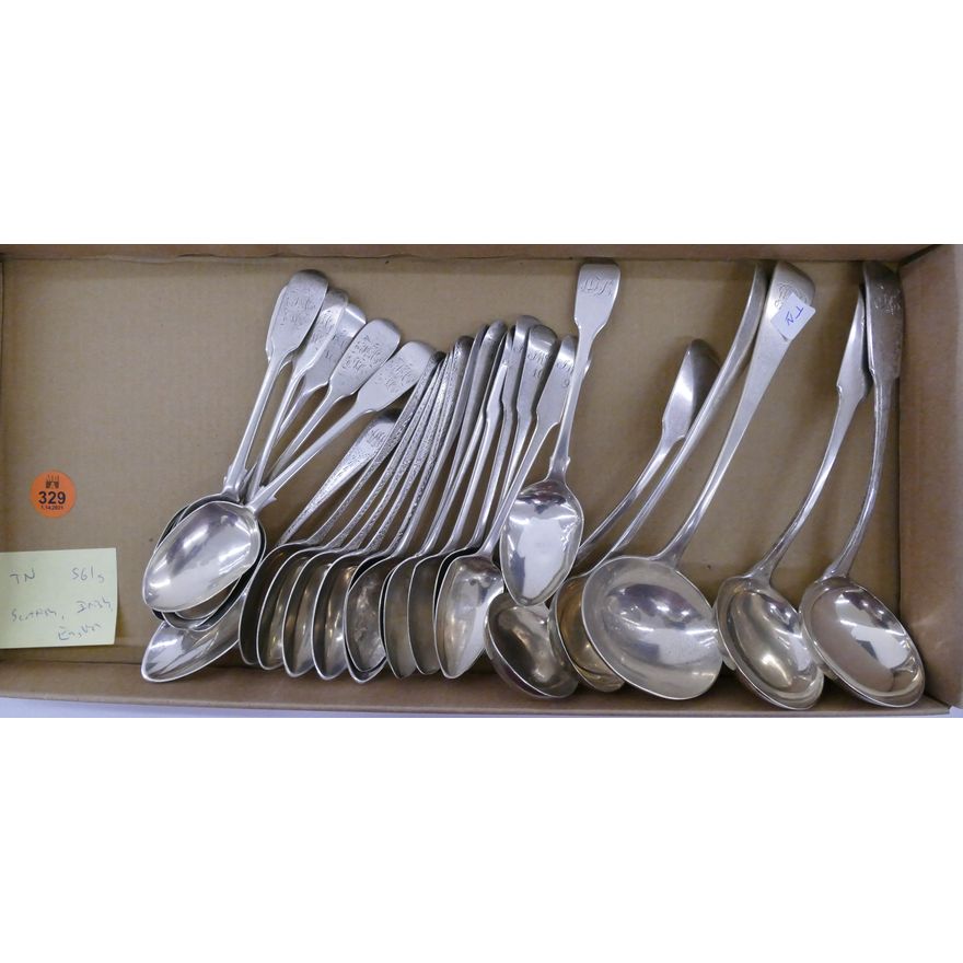 Box Antique Irish & Scottish Sterling Ladles and Spoons- 561g TW