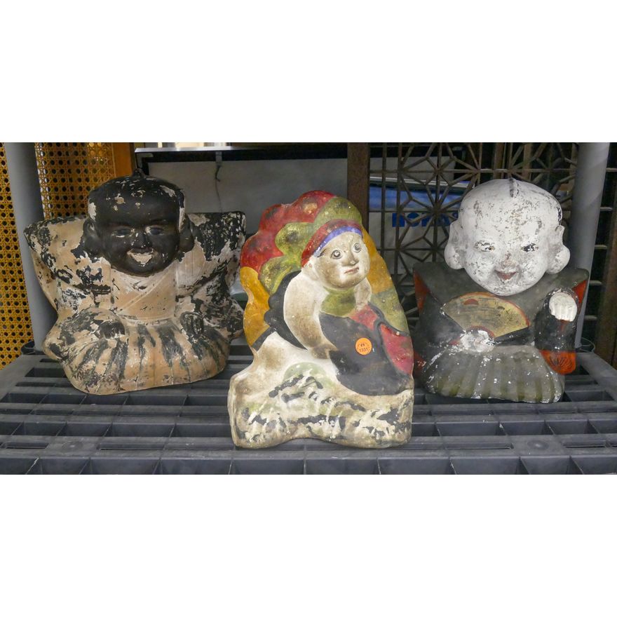 3pc Antique Japanese Ningyo Clay Dolls 11'' Approx.
