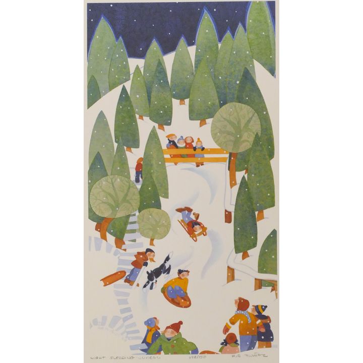 Rie Munoz ''Night Sledding - Juneau'' 1989 Signed Print 20.75'' x 12'' Sheet.