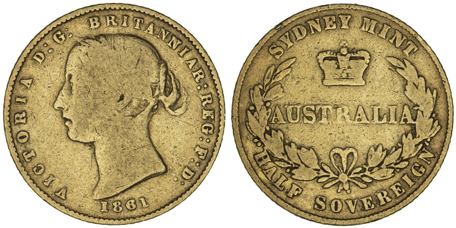 Victoria, Sydney Mint - Type II, Half Sovereign, 1861, G