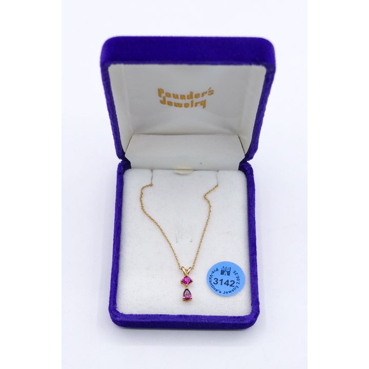 Ladies 14k Pink Tourmaline Pendant Drop Necklace 17'' - 2 Grams