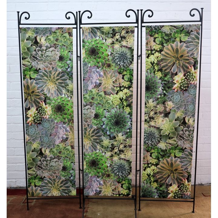 METAL AND FABRIC THREE-PANEL SCREEN