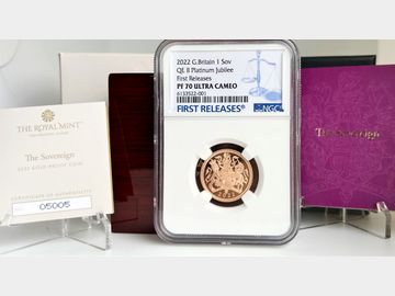 2022 ELIZABETH II 'PLATINUM JUBILEE' PROOF GOLD SOVEREIGN PF70 UCAM