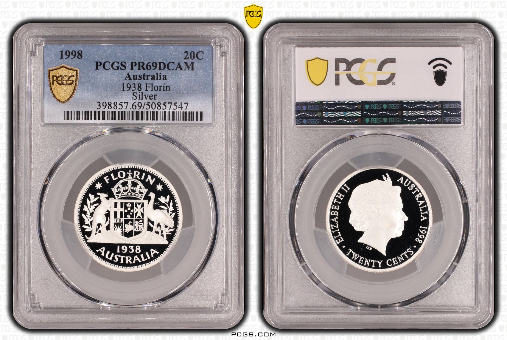 1938 Florin Silver, Twenty Cent, 1998, PCGS PR69DCAM