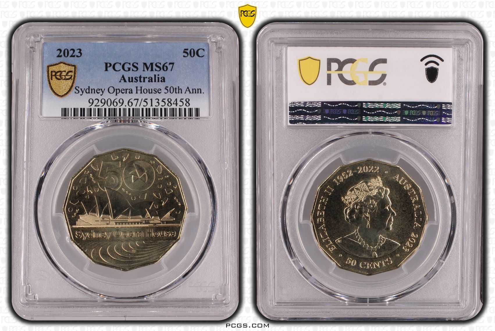 Sydney Opera House 50th Ann., Fifty Cent, 2023, PCGS MS67