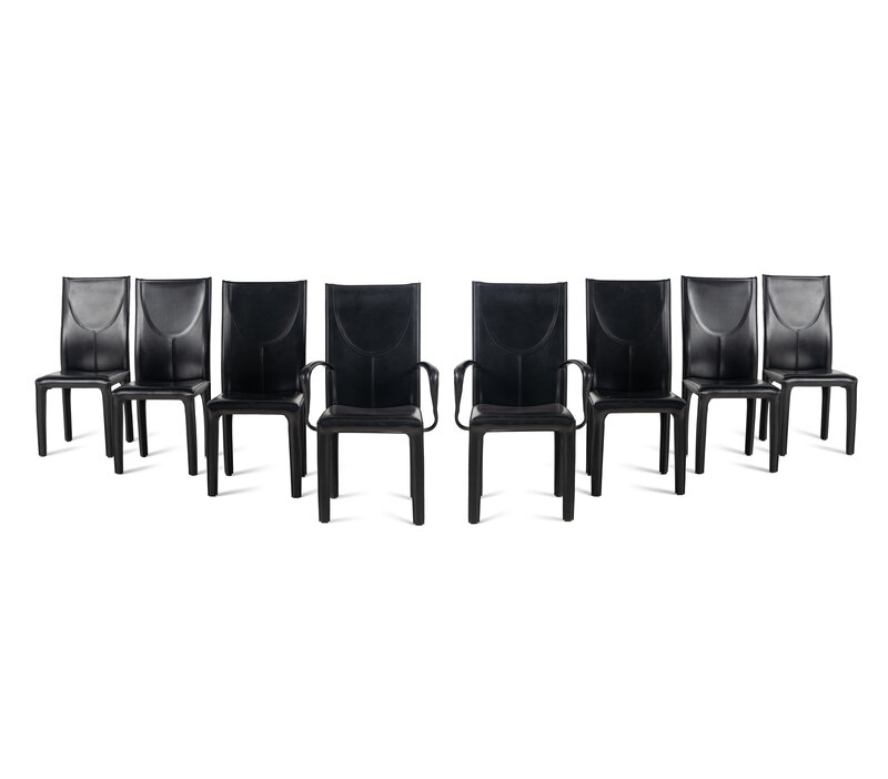 A Set of Eight Contemporary Leather Upholstered Dining Chairs