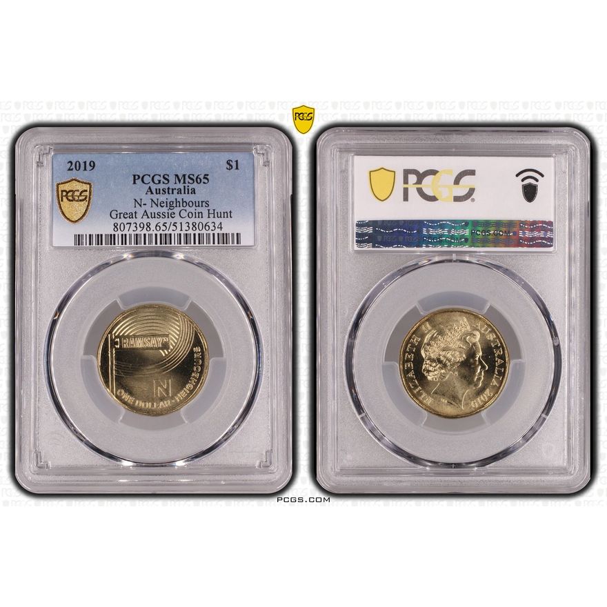 N- Neighbours Great Aussie Coin Hunt, One Dollar, 2019, PCGS MS65