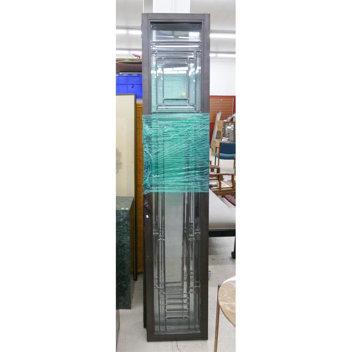 Pair Modern Bronze Leaded Glass Folding Doors with Greyhound Handles- 81x32'' each