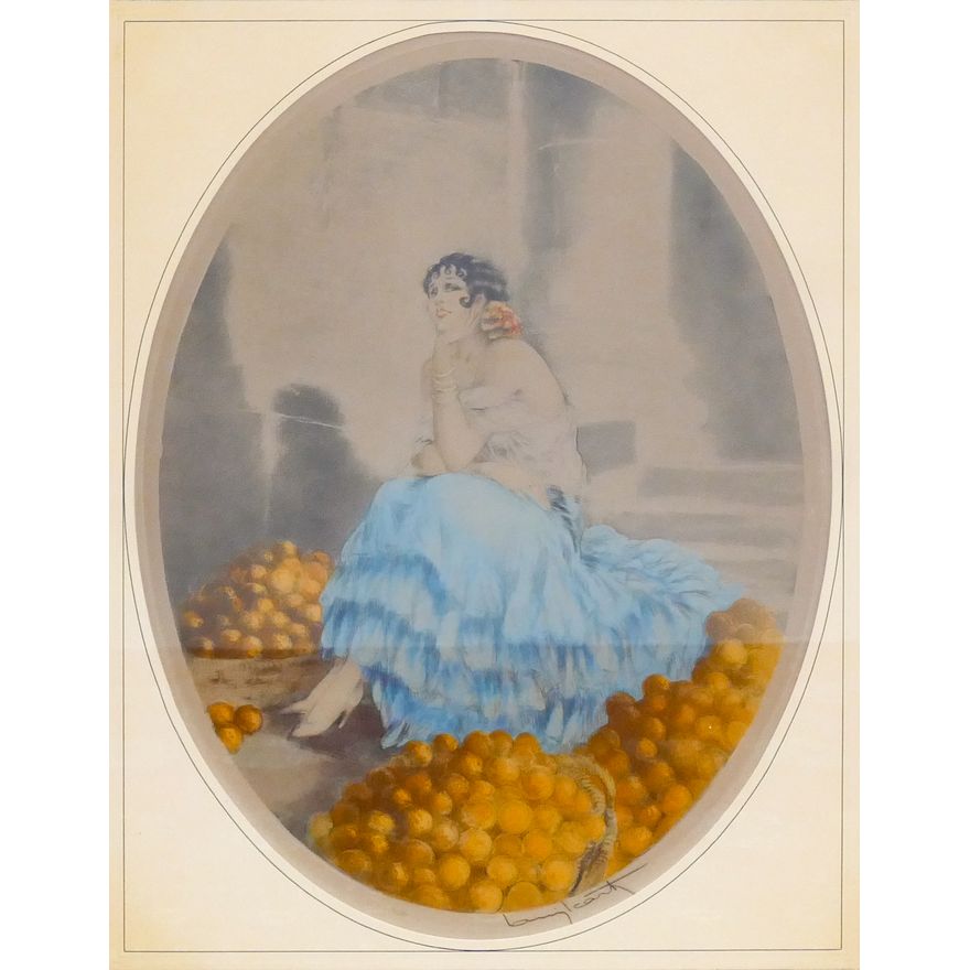 Louis Icart ''Marchande D'Oranges'' 1929 S/ N Colored Etching Framed