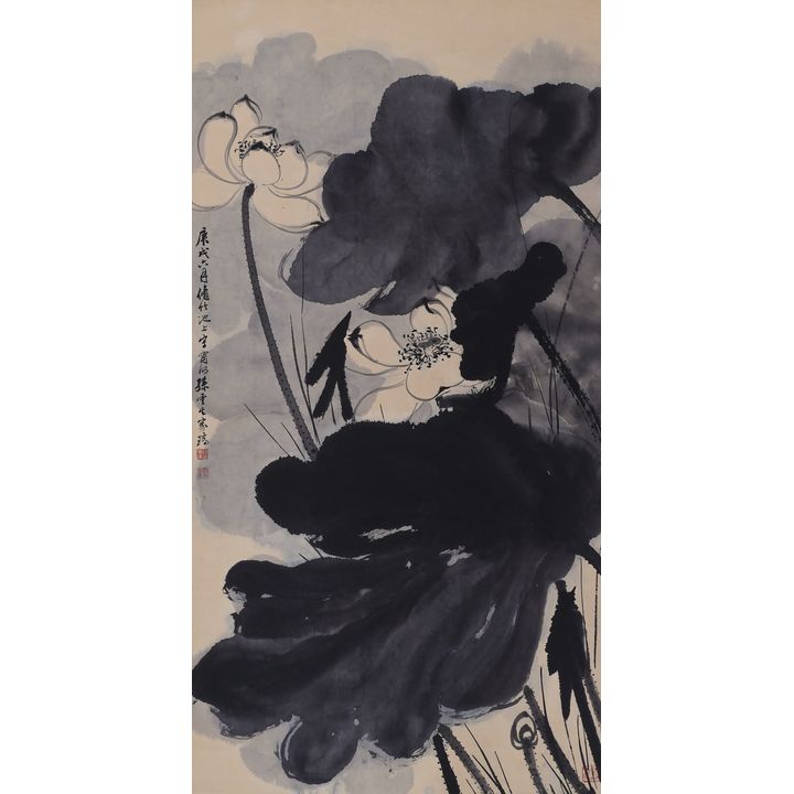 Yusheng Sun ''Lotus Flowers'' Scroll Painting