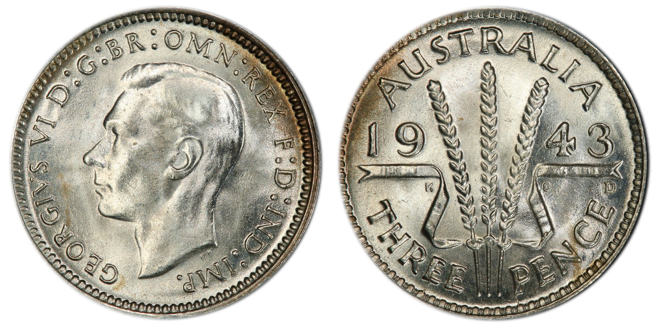 George VI, Threepence, 1943-D, PCGS MS66